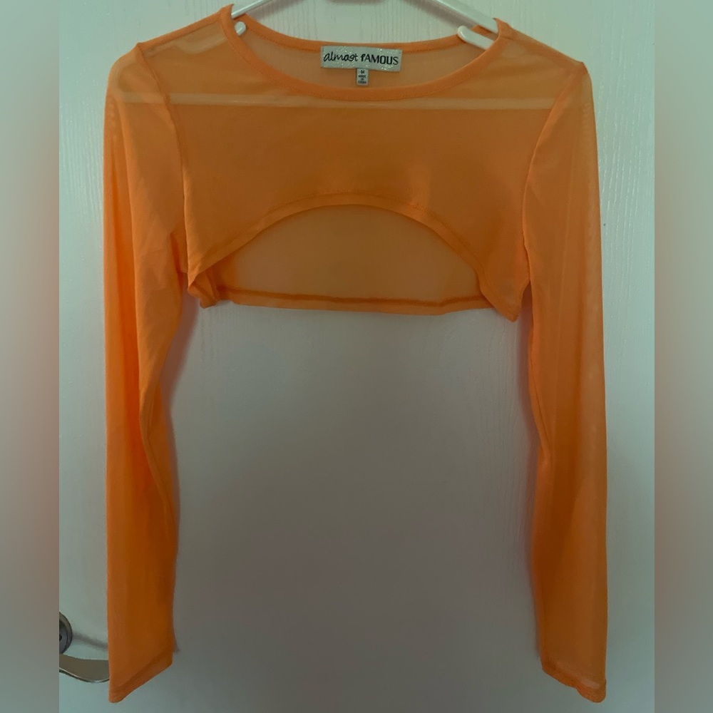 Almost Famous Vibrant Orange Sheer Crop Top